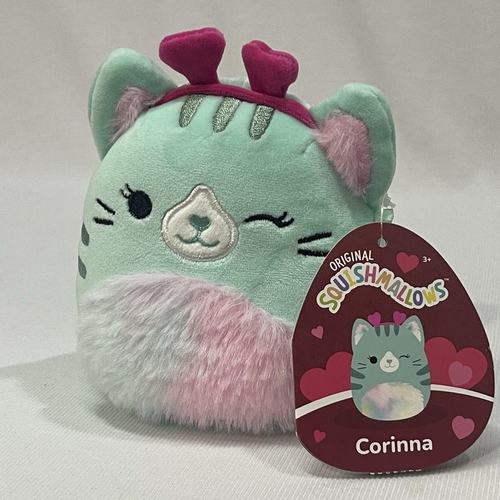 NWT Squishmallows -  "Corinna The Cat" 4.5' Plush with Heart Headband